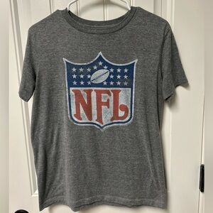 NFL distressed Gray T-Shirt with Vintage Red & Blue Shield Logo